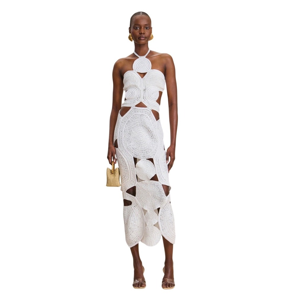 Cult Gaia Shenaz Crochet Maxi Dress Halter Neck, medium, resort, luxury